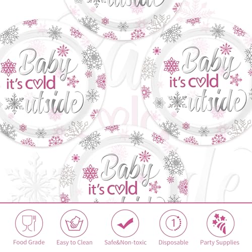 50 Pcs 9-inch Pink Snowflake Party Paper Plates - Grencian