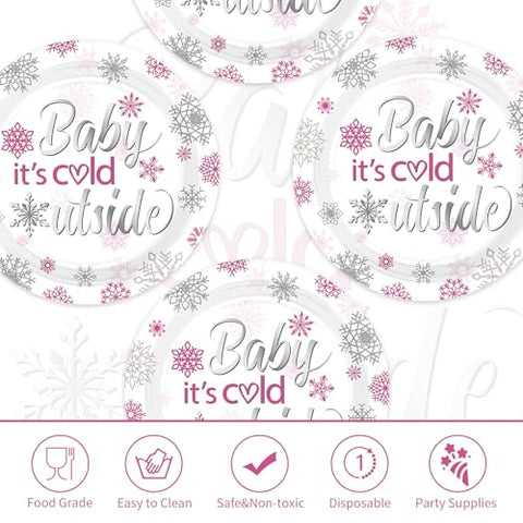 50 Pcs 9-inch Pink Snowflake Party Paper Plates - Grencian