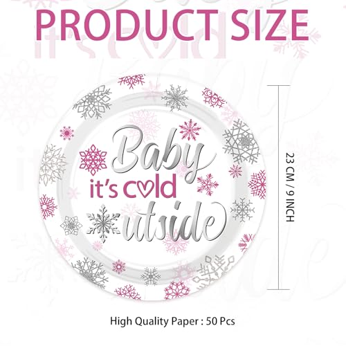 50 Pcs 9-inch Pink Snowflake Party Paper Plates - Grencian