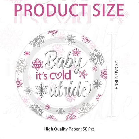 50 Pcs 9-inch Pink Snowflake Party Paper Plates - Grencian