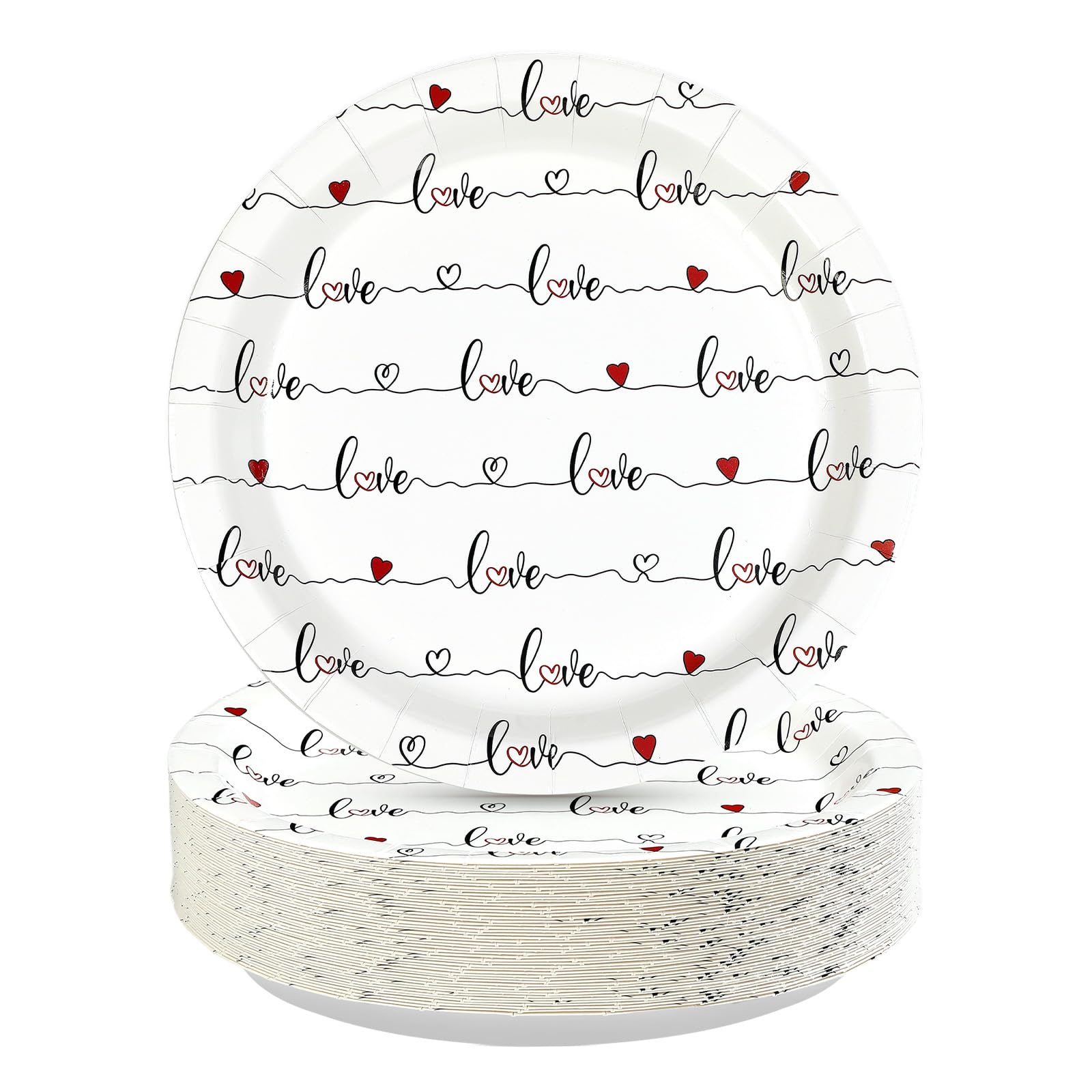 50 Pcs 9-inch Red Love Heart Party Paper Plates - Grencian
