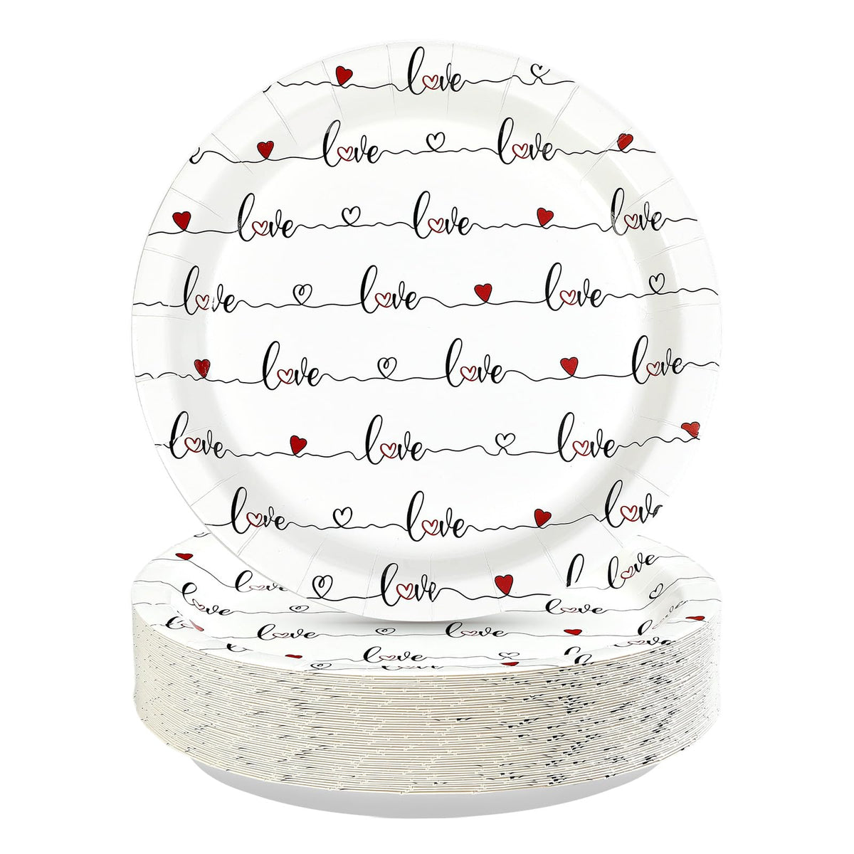 50 Pcs 9-inch Red Love Heart Party Paper Plates - Grencian