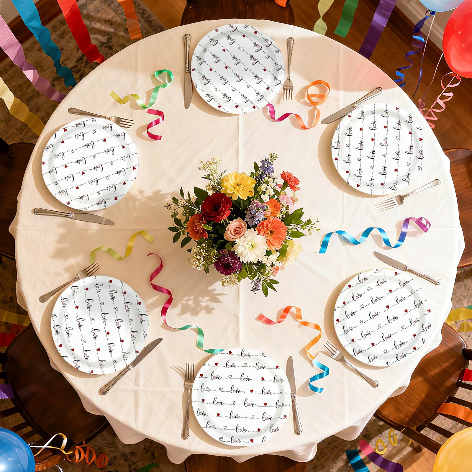 50 Pcs 9-inch Red Love Heart Party Paper Plates - Grencian