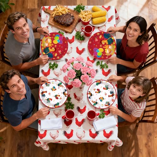 50 Pcs 9-inch Red White Chicken Party Paper Plates - Grencian
