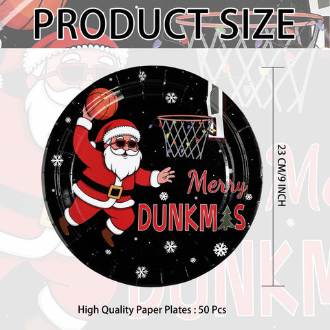 50 Pcs 9 Inch Santa Dunk Party Paper Plates - Grencian