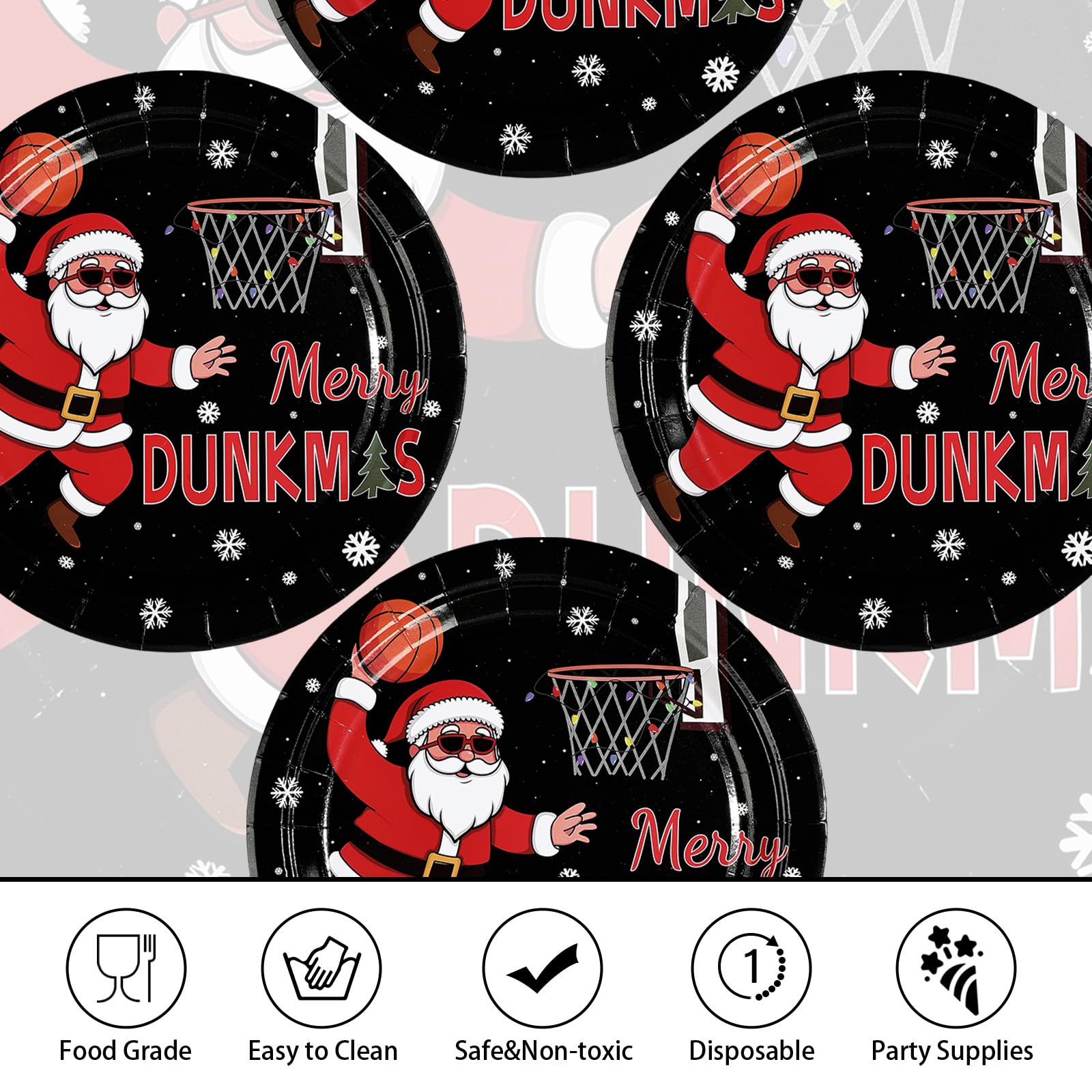 50 Pcs 9 Inch Santa Dunk Party Paper Plates - Grencian