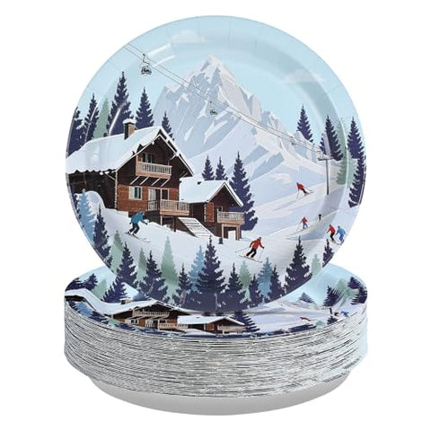 50 Pcs 9-inch Skiing Party Paper Plates - Grencian
