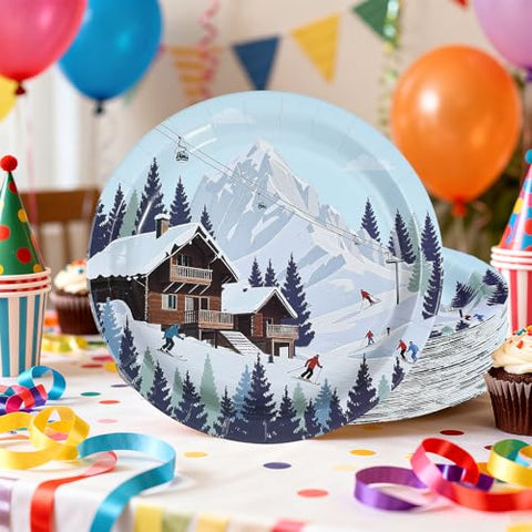 50 Pcs 9-inch Skiing Party Paper Plates - Grencian