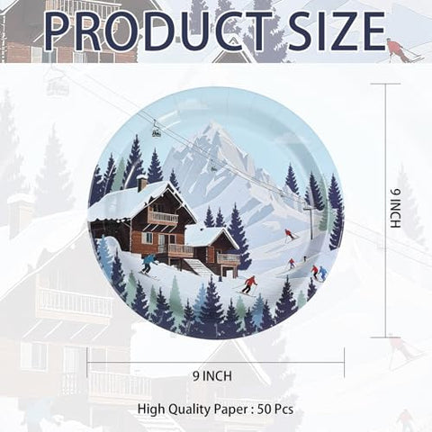 50 Pcs 9-inch Skiing Party Paper Plates - Grencian