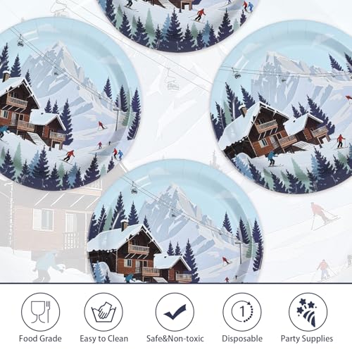 50 Pcs 9-inch Skiing Party Paper Plates - Grencian