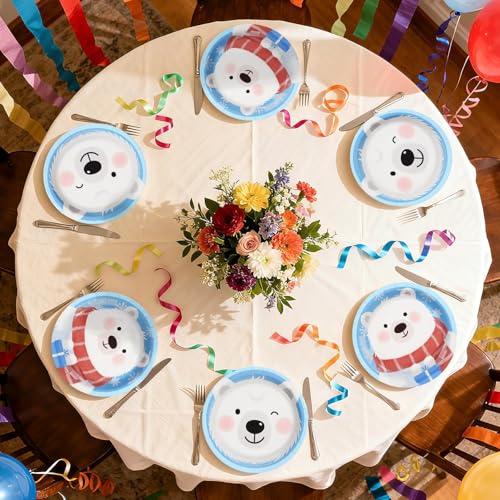 50 Pcs 9-inch Smiling Polar Bear Party Paper Plates - Grencian