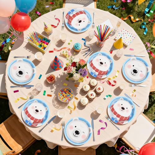 50 Pcs 9-inch Smiling Polar Bear Party Paper Plates - Grencian