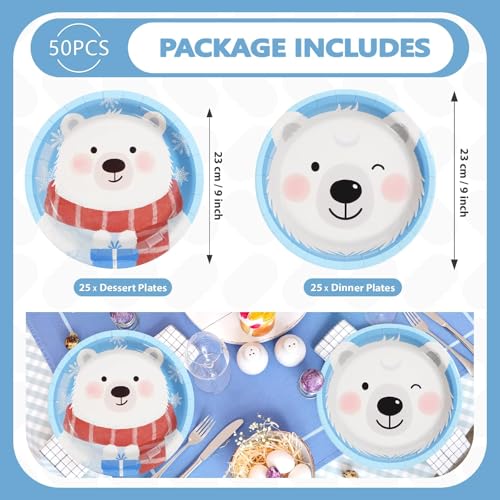 50 Pcs 9-inch Smiling Polar Bear Party Paper Plates - Grencian