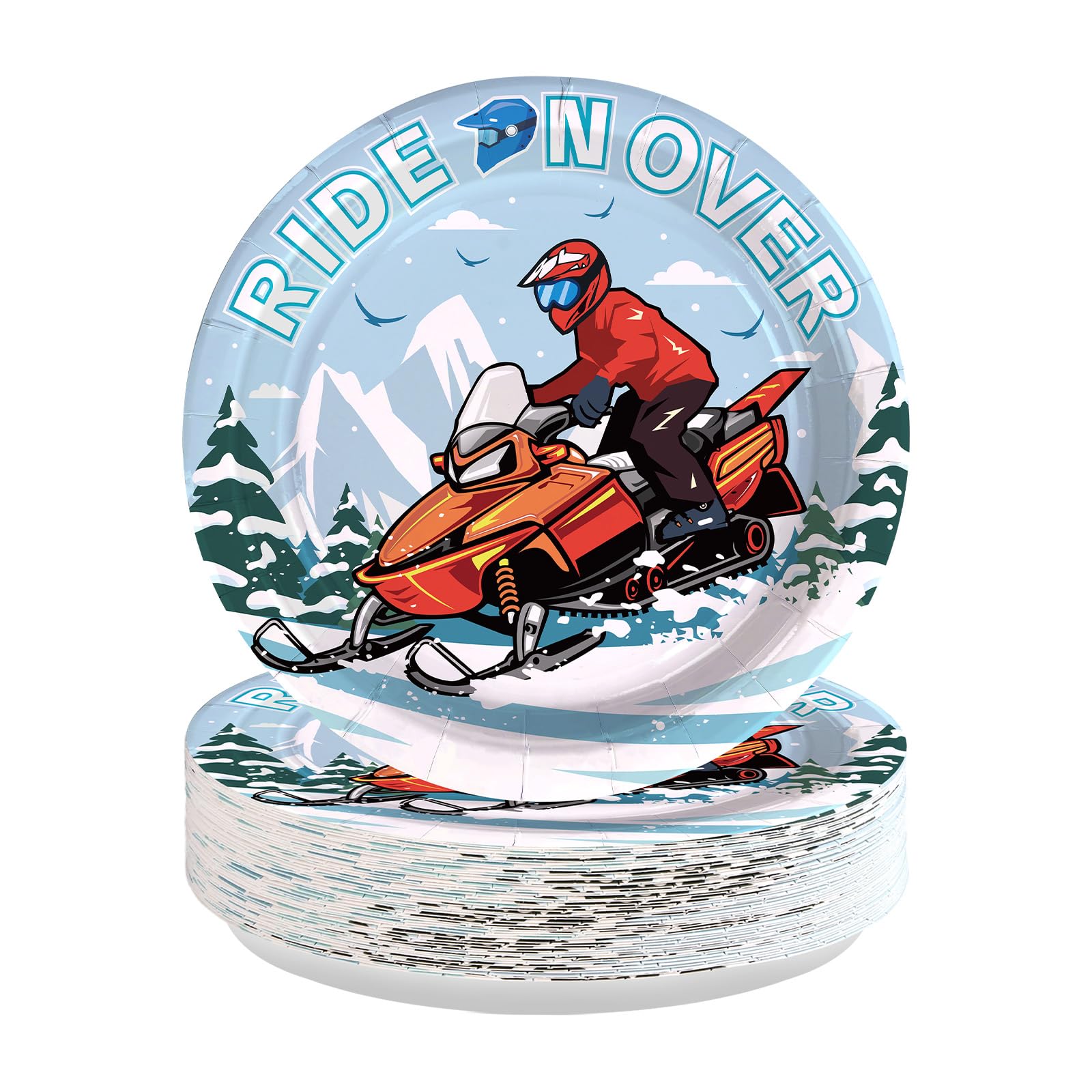 50 Pcs 9-inch Snowmobile Party Paper Plates - Grencian
