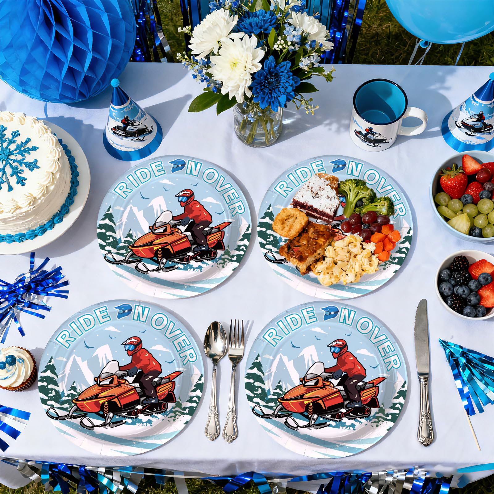 50 Pcs 9-inch Snowmobile Party Paper Plates - Grencian