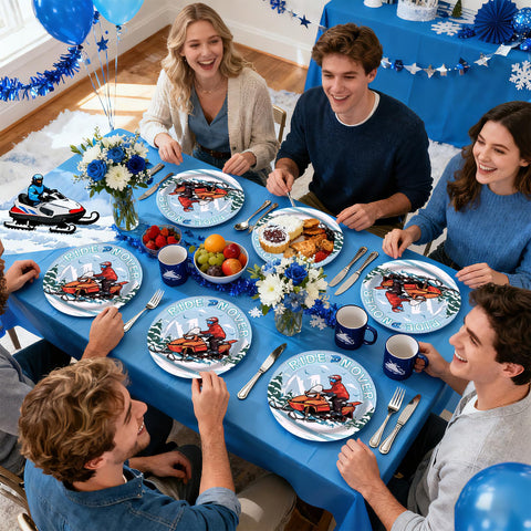 50 Pcs 9-inch Snowmobile Party Paper Plates - Grencian