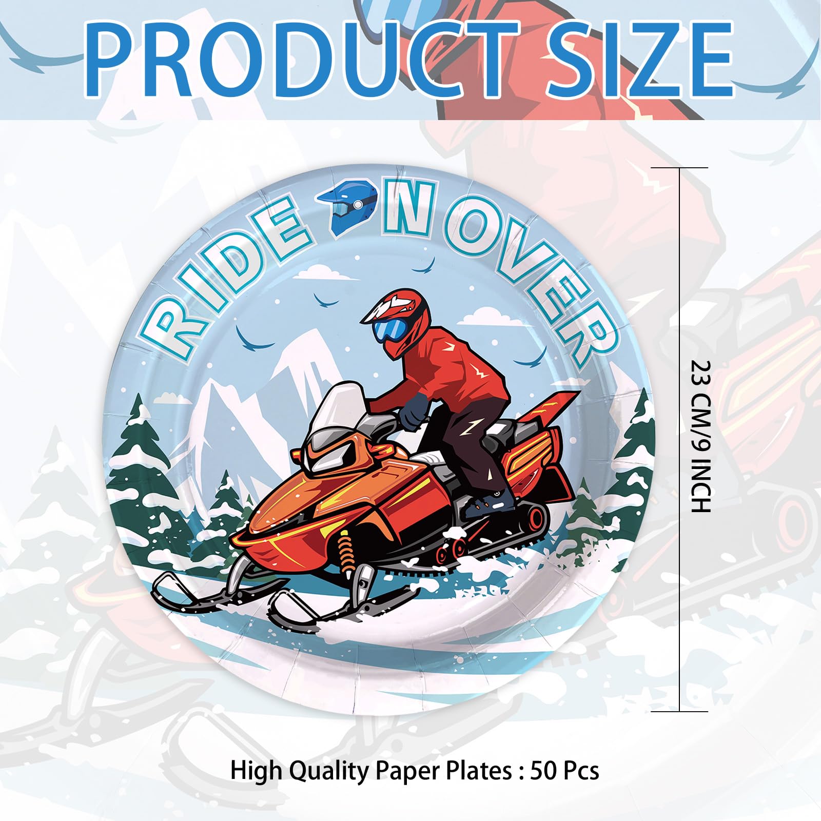 50 Pcs 9-inch Snowmobile Party Paper Plates - Grencian