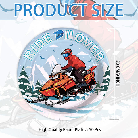 50 Pcs 9-inch Snowmobile Party Paper Plates - Grencian