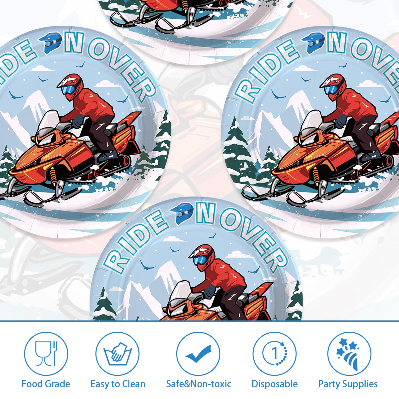 50 Pcs 9-inch Snowmobile Party Paper Plates - Grencian