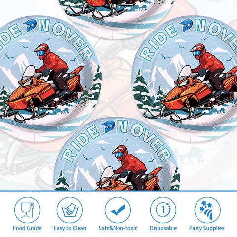 50 Pcs 9-inch Snowmobile Party Paper Plates - Grencian