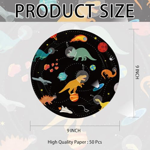 50 Pcs 9-inch Space Dinosaur Party Paper Plates - Grencian