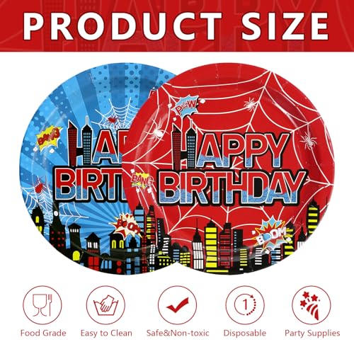 50 Pcs 9-inch Spider Birthday Party Paper Plates - Grencian