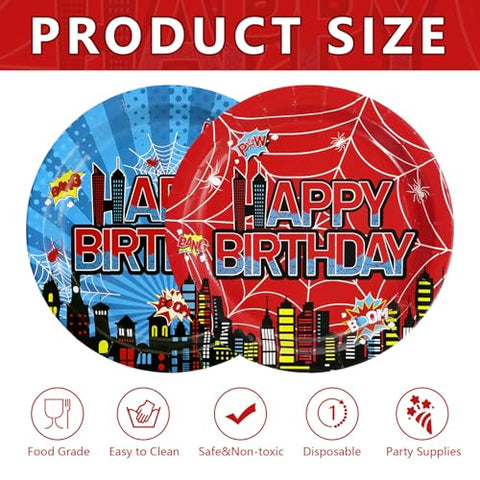 50 Pcs 9-inch Spider Birthday Party Paper Plates - Grencian