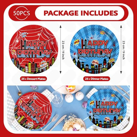 50 Pcs 9-inch Spider Birthday Party Paper Plates - Grencian