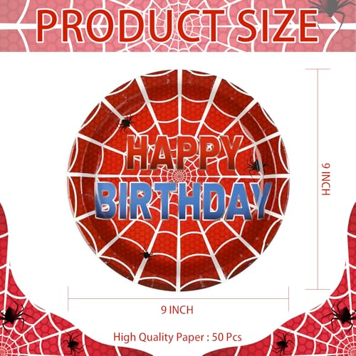 50 Pcs 9-inch Spider Web Birthday Party Paper Plates - Grencian