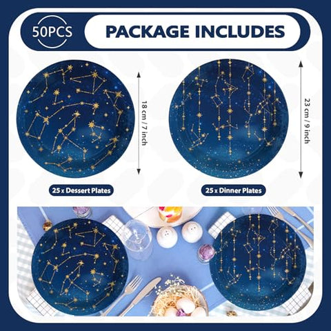 50 Pcs 9-inch Starry Night Party Paper Plates - Grencian