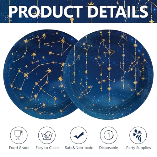 50 Pcs 9-inch Starry Night Party Paper Plates - Grencian