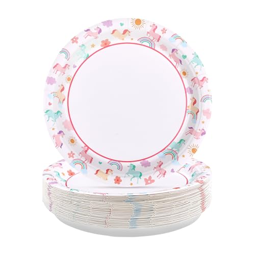50 Pcs 9-inch Unicorn Birthday Party Paper Plates - Grencian
