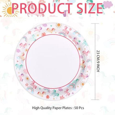 50 Pcs 9-inch Unicorn Birthday Party Paper Plates - Grencian