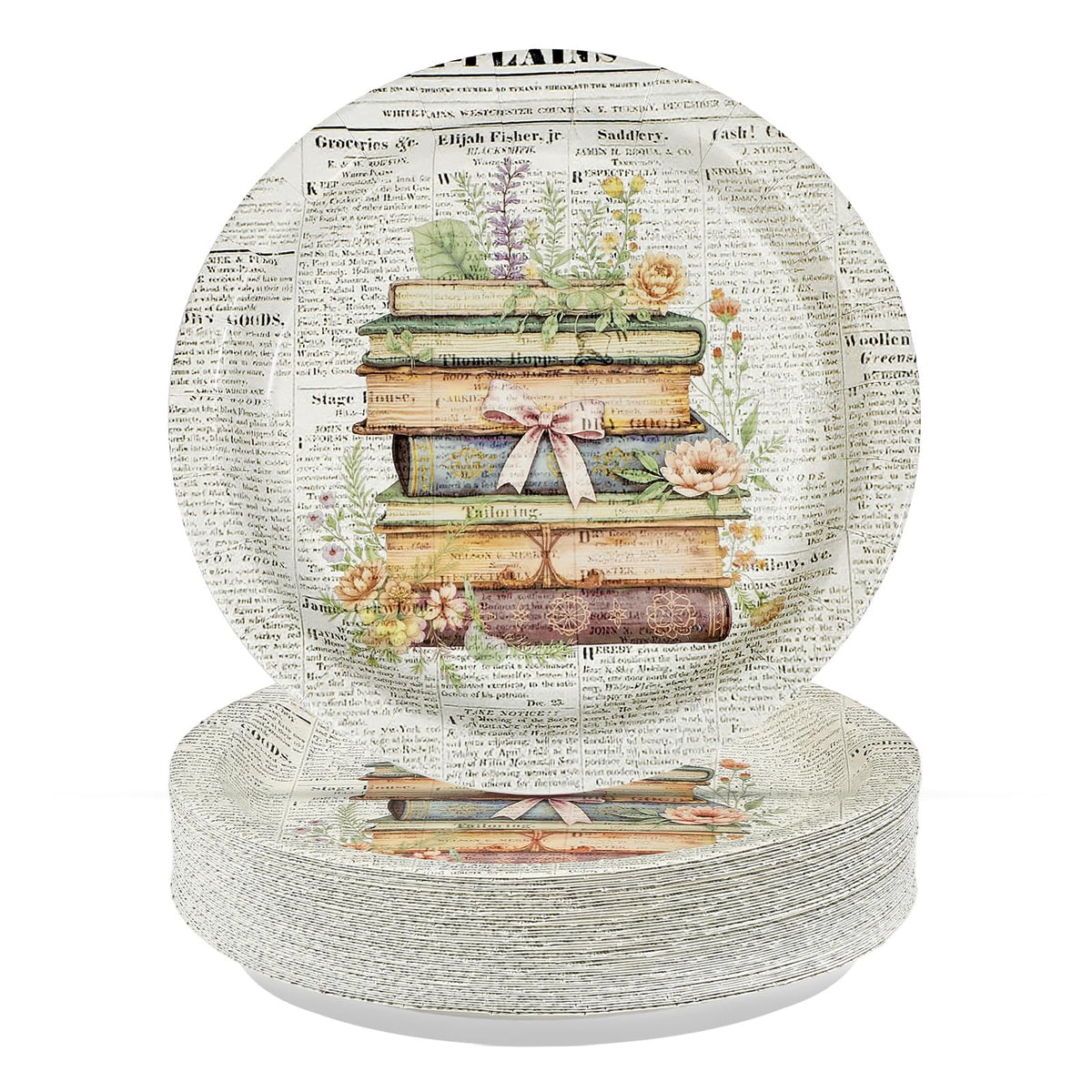 50 Pcs 9-inch Vintage Book Party Paper Plates - Grencian