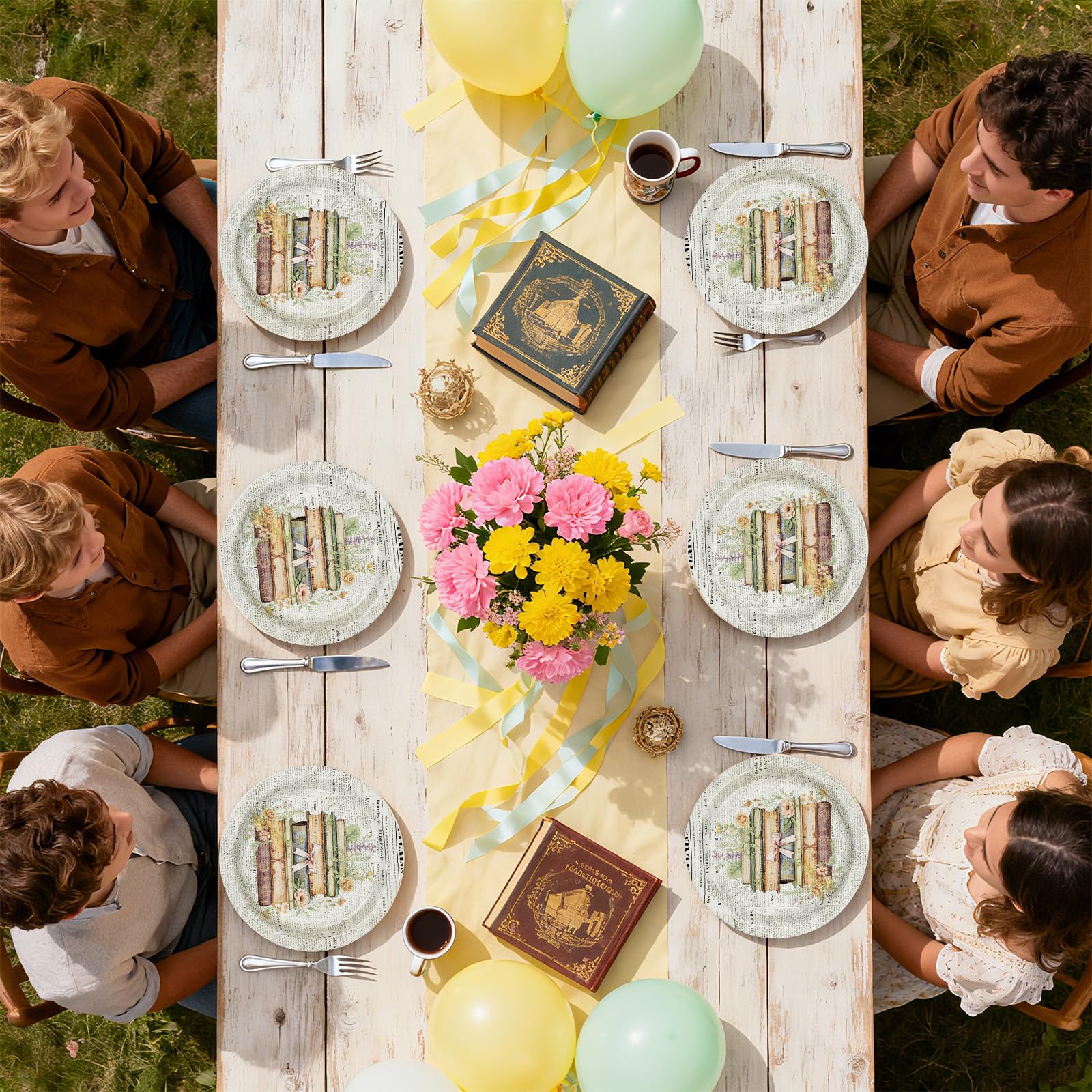 50 Pcs 9-inch Vintage Book Party Paper Plates - Grencian