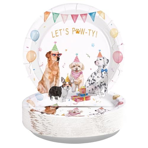 50 Pcs 9-inch Watercolor Puppy Party Paper Plates - Grencian