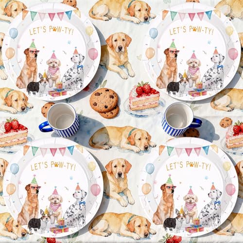 50 Pcs 9-inch Watercolor Puppy Party Paper Plates - Grencian