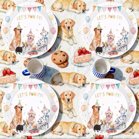 50 Pcs 9-inch Watercolor Puppy Party Paper Plates - Grencian