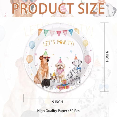 50 Pcs 9-inch Watercolor Puppy Party Paper Plates - Grencian