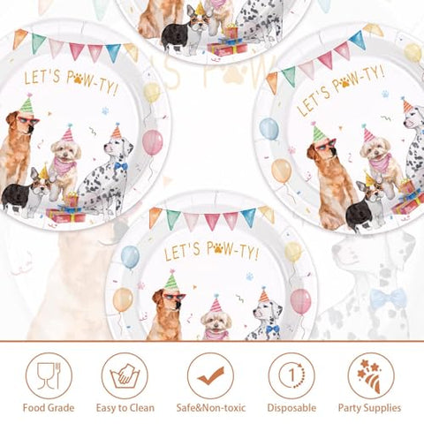 50 Pcs 9-inch Watercolor Puppy Party Paper Plates - Grencian