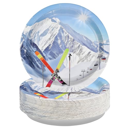 50 Pcs 9-inch Winter Ski Party Paper Plates - Grencian