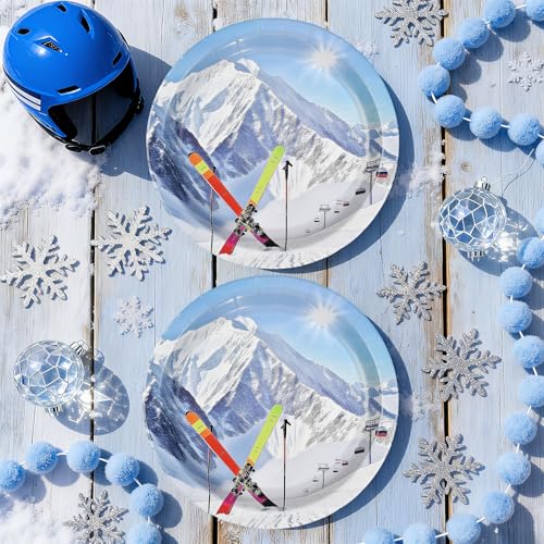 50 Pcs 9-inch Winter Ski Party Paper Plates - Grencian