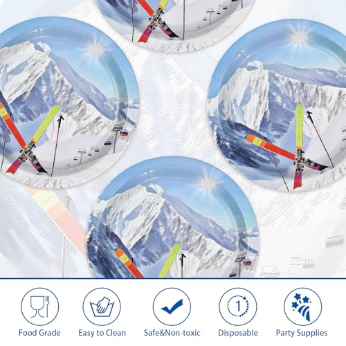 50 Pcs 9-inch Winter Ski Party Paper Plates - Grencian