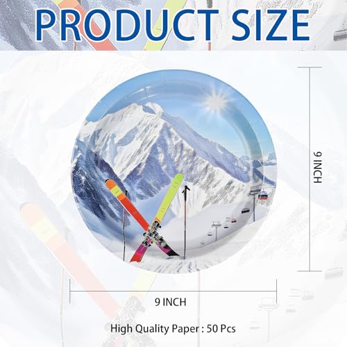 50 Pcs 9-inch Winter Ski Party Paper Plates - Grencian