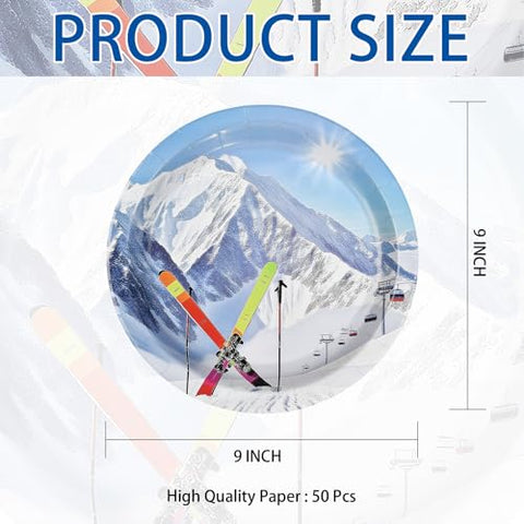 50 Pcs 9-inch Winter Ski Party Paper Plates - Grencian