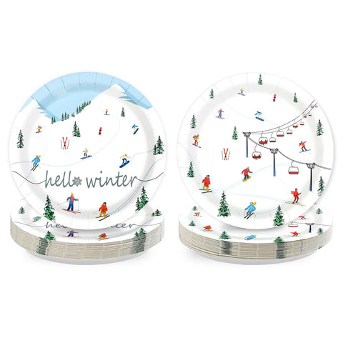 50 Pcs 9-inch Winter Skiing Party Paper Plates - Grencian