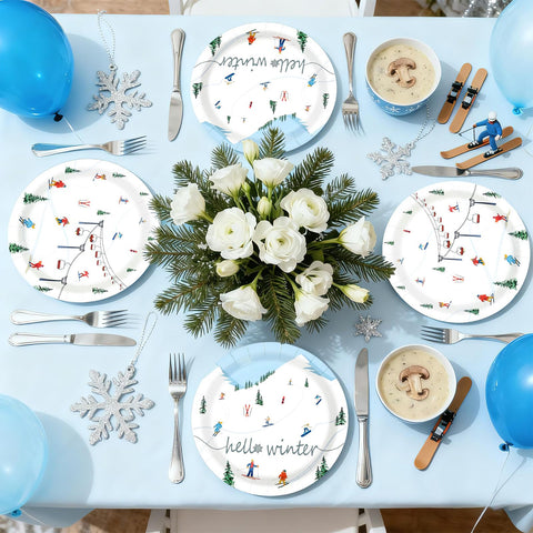 50 Pcs 9-inch Winter Skiing Party Paper Plates - Grencian