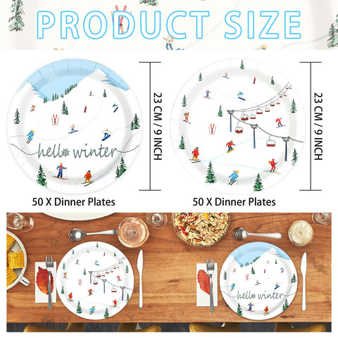 50 Pcs 9-inch Winter Skiing Party Paper Plates - Grencian
