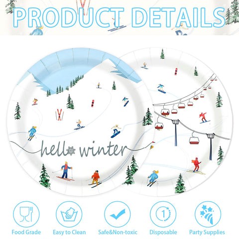 50 Pcs 9-inch Winter Skiing Party Paper Plates - Grencian