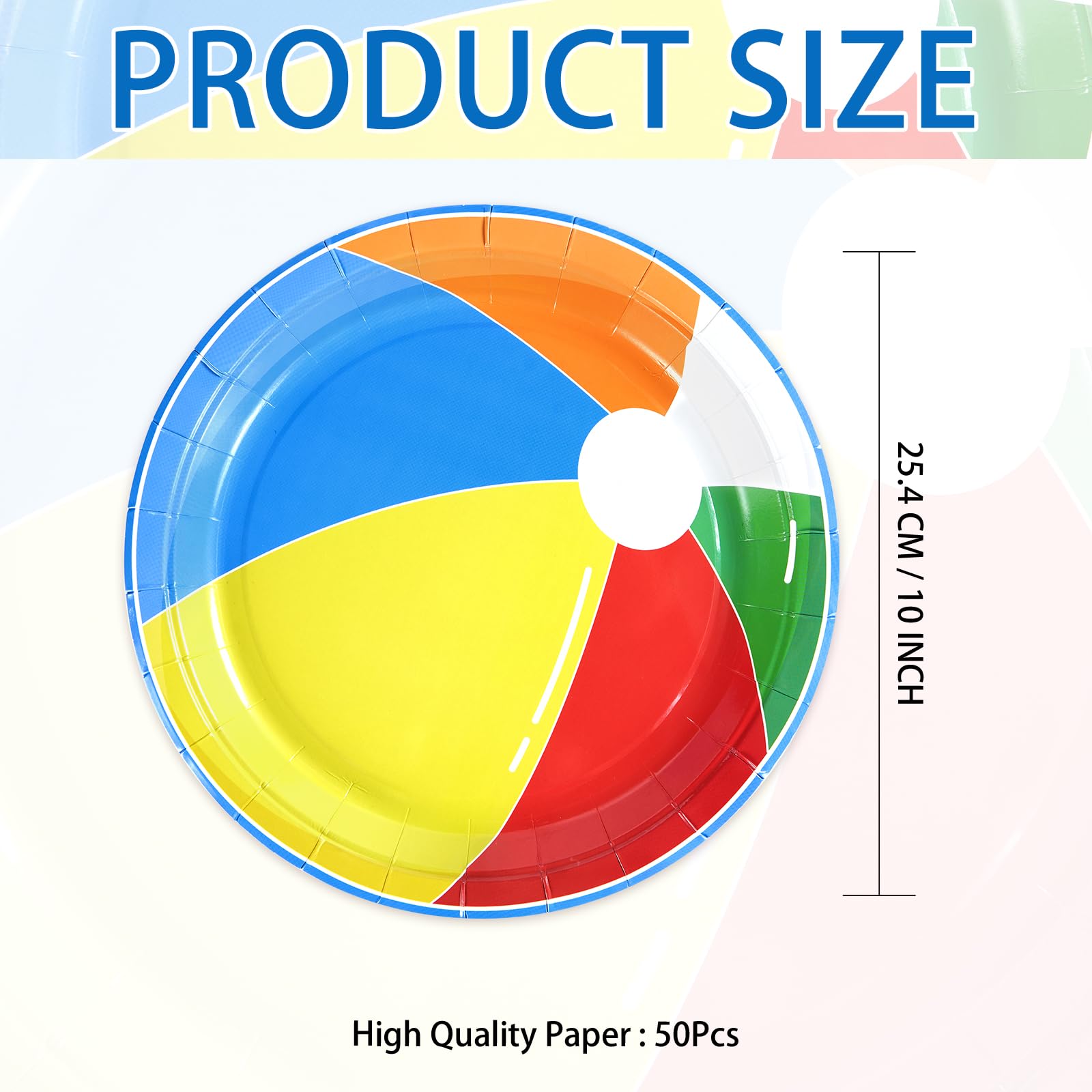 50 Pcs Beach Ball Party Paper Plates - Grencian